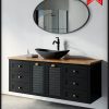 ארון אמבטיה דגם ליאו שחור רוחב 150 ס"מ תלוי משטח בוצ'ר