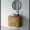 ארון אמבטיה חגית תלוי עץ אלון משטח בוצ'ר 70 ס"מ עומק 40