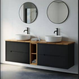 ארון אמבטיה דגם אופק ברוחב 180 שחור 2 כיורים
