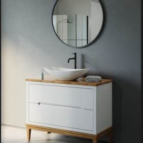 ארון אמבטיה דגם אופק לבן תלוי משטח בוצ'ר 100 ס"מ עומק 47 ס"מ רגליים