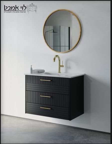 ארון אמבטיה דגם איטליה שחור רוחב 80 ס"מ עומק 40 משטח כיור תלוי