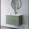 ארון אמבטיה דגם אופק חריצים ירוק חאקי משטח כיור 90 ס"מ עומק 47 ס"מ תלוי