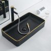 כיור מונח לאמבטיה דגם מלבני שחור פס זהב רוחב 62 ס"מ