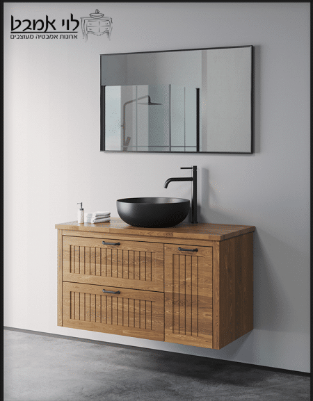 ארון אמבטיה דגם חגית עץ אלון משטח בוצ'ר תלוי רוחב 100 ס"מ עומק 47 ס"מ