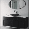 ארון אמבטיה דגם ונציה רוחב 150 ס"מ שחור תלוי משטח קוריאן לבן