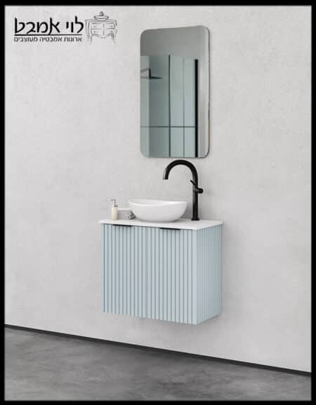 ארון אמבטיה רוחב 60 עומק 30 דגם אפי תכלת שמים משטח קוריאן