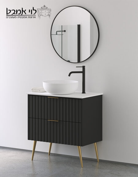 ארון אמבטיה דגם רומא שחור משטח קוריאן לבן עם רגליים