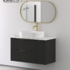 ארון אמבטיה דגם רומא שחור משטח קוריאן לבן 100 ס"מ עומק 47 ס"מ תלוי