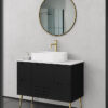 ארון אמבטיה דגם אמסטרדם מודרני שחור רוחב 100 ס"מ עם משטח קוריאן עם רגליים